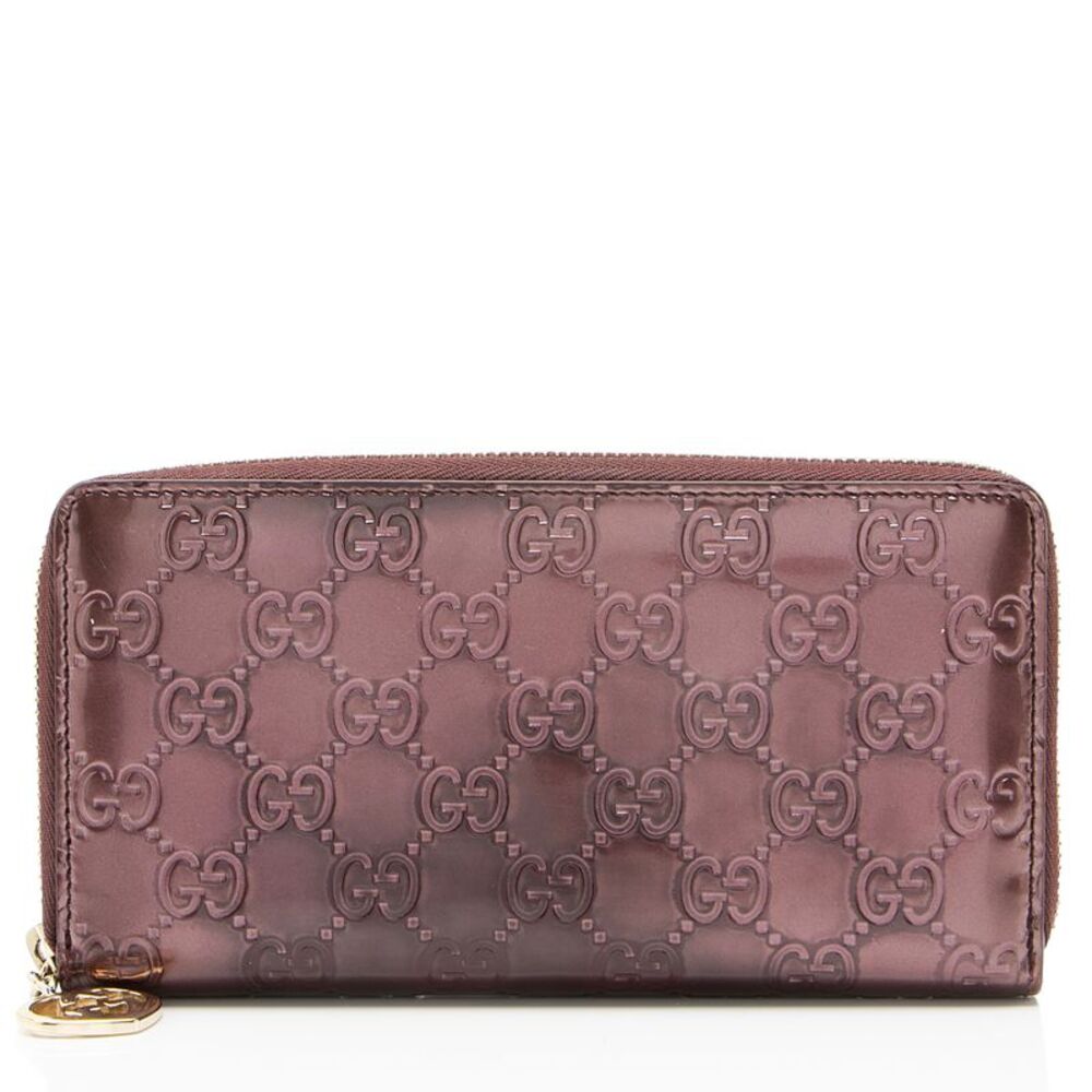 Gucci Patent Leather Guccissima Signature Zip Around Wallet